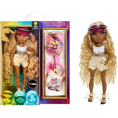 Rainbow High 578376EUC Pacific Coast-Harper Dune-Sand Fashion Doll with Outfit, Interchangeable Legs, & Display Stand-Includes Towel, Tote Bag, & More-Gift & Collectable for Kids Ages 6+ 578376