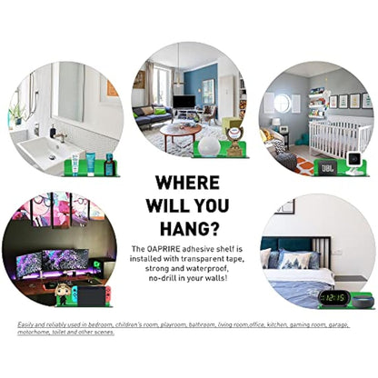 OAPRIRE Acrylic Floating Wall Shelves Set of 2 - Easily Expand Wall Space - Small Shelf for Bathroom, Bedroom, Kitchen, etc - with Cable Clip, Drill-free installation, 9 Inch - Emerald Green