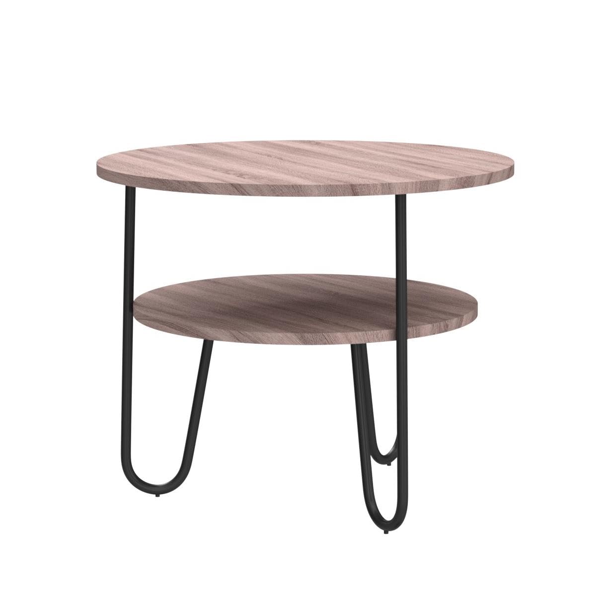 GOLDFAN Round Coffee Table Modern Side Table with 2 Tier Storage Wooden Snack Table Lamp Bedside Sofa Table for Living Room, Natural