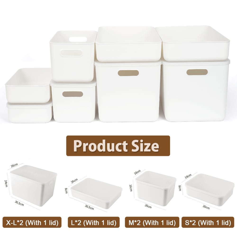 8pcs Plastic Storage Baskets With 4 Lids, Stackable Plastic Storage Boxes