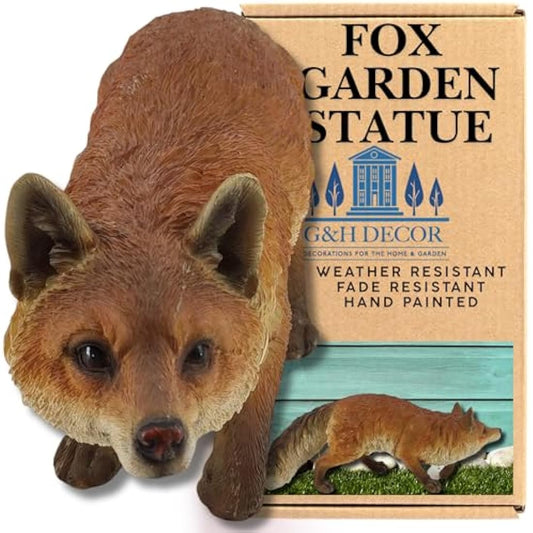 G&H Decor - Realistic Fox Woodland Polyresin Statue - Hand Painted Woodland Animals - Intricate Detail for Indoor or Outdoor Use - Weather Resistant Animal Lawn Garden Ornament - Fox Gifts (Sitting)