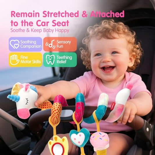 hahaland Spiral Pram Toys baby toys 0-6 months newborn Sensory Toys for Babies Pushchair Stroller/Car Seat Activity Baby Toy for 0 3 6 9 12 Months Hanging Toys for Babies pram toy Infant Girls