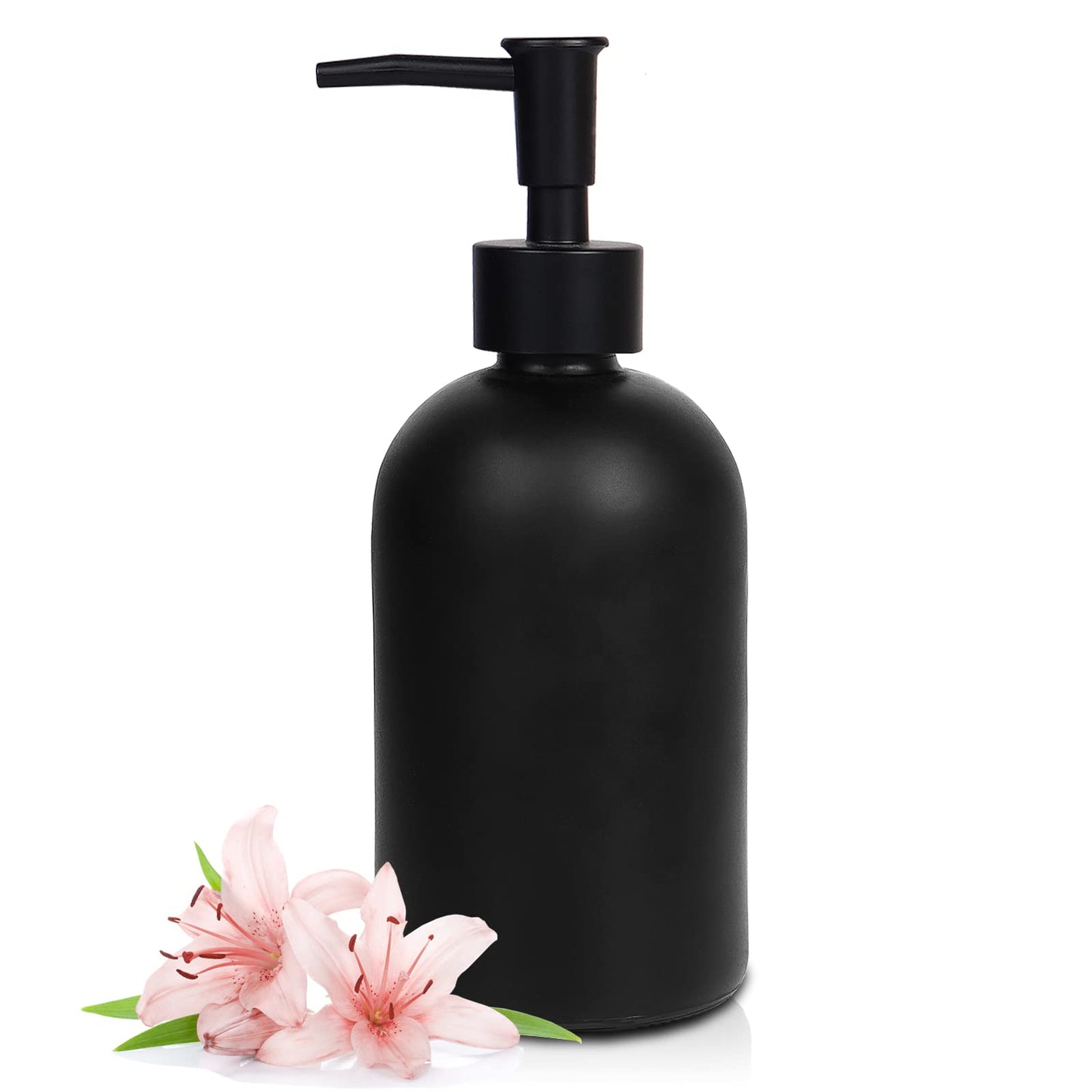 Topsky Glass Soap Dispenser with Rustproof Plastic Pump, 410ml Black