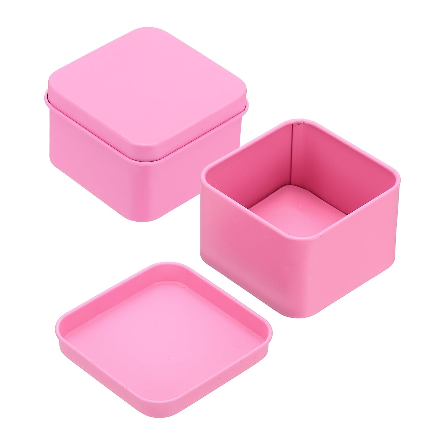 sourcing map 2Pcs Metal Tin Box, 2.4x1.5 Square Empty Tinplate Containers with Lid Portable Storage Box Candy Jars for Valentine's Day