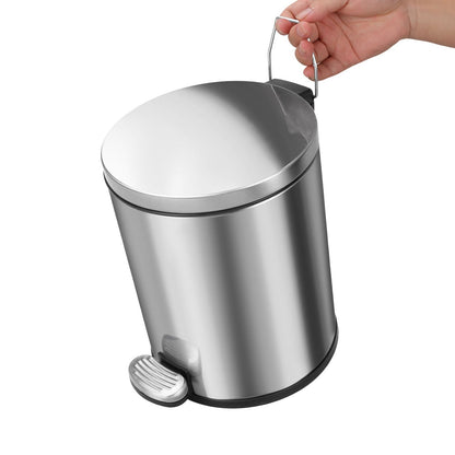 ASelected 6L Round Bathroom Pedal Bin Stainless Steel Pedal Bin for Bathroom Bedroom Office