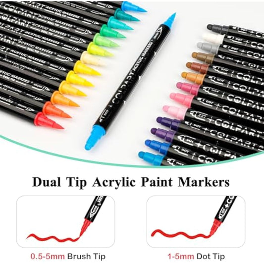 colpart Acrylic Paint Markers,Acrylic Paint Pens Paint Markers,60 Colors Dual Tip Paint Pens With Medium Tip and Brush