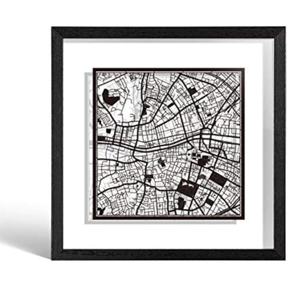 O3 DESIGN STUDIO Dublin Marco de Papel para mapas, Black map, Black frame, 9x9 inches, Gift Boxed, 2 background color, self-changing, Paper Art