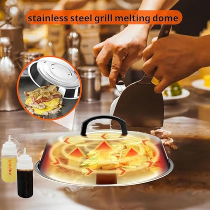 Onlyfire FPA-5117 Professional BBQ Griddle Spatula Tool Kit Great for Grill Griddle Flat Top Cooking Camping, with One 12” Melting Dome, 9 pcs