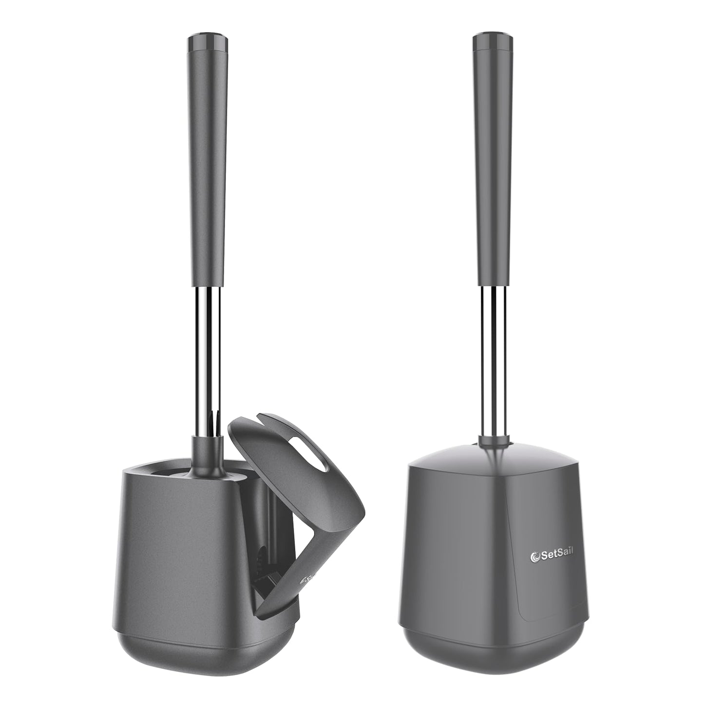 SetSail Toilet Brush and Holder 2 Pack, Self Closing Lid Toilet Bowl Brushes Holder and Extra Long Handle Ventilated Toilet Brush Set for Bathroom