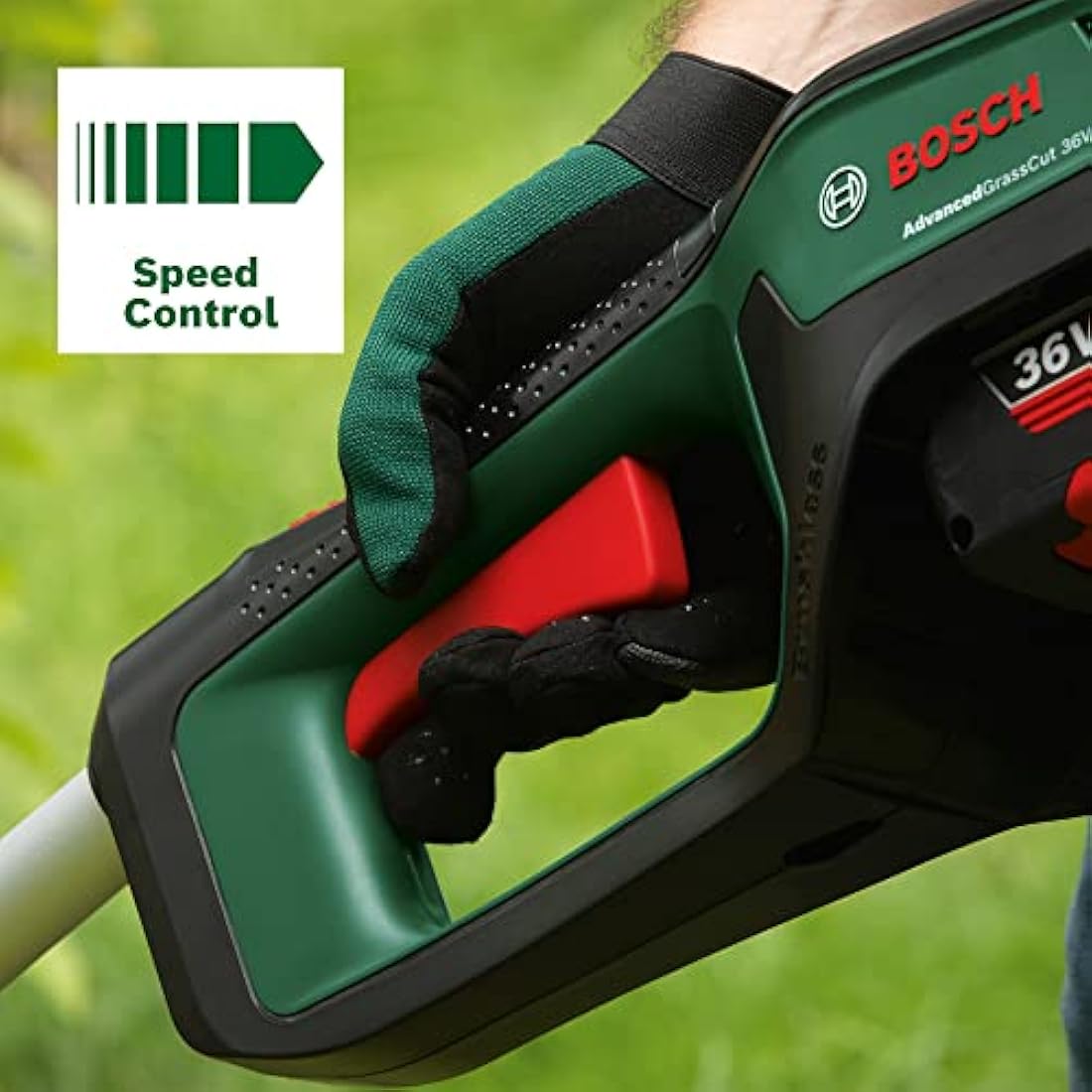 Bosch Cordless Grass Trimmer AdvancedGrassCut 36V-33 (Without Battery, 36 Volt System, Brushless Motor, Cutting Diameter: 33 cm, for Heavier-Duty Trimming, in Carton Packaging)