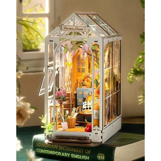 Rolife Book Nook Kits for Adults Diy Miniature Kit with LED Light for Desk Library Bookshelf Decoration 3D Wooden Puzzle Greenhouse Booknook Model Kits for Adults to Build Gifts for Women