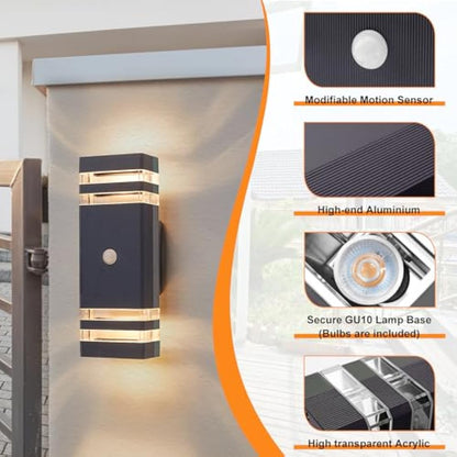 CELAVY Up Down Outside Lights with Motion Sensor, PIR Outdoor Wall Light Mains Powered, IP65 Square Front Door Porch Light Electric, GU10 Modern LED External Exterior Lamp for House, Anthracite