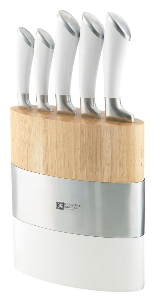 Richardson Sheffield Fusion 5 Piece Kitchen Knife Block Set, White, Stainless Steel, 18 x 10 x 37.6 cm