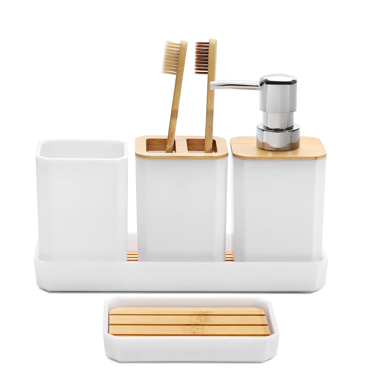 FEILANDUO Bathroom Accessories Set,5 Pcs Bathroom Accessory Gift Set, Soap Dispenser, Soap Dish, Toothbrush Holder, Toothbrush Cup, Vanity Tray, Boho