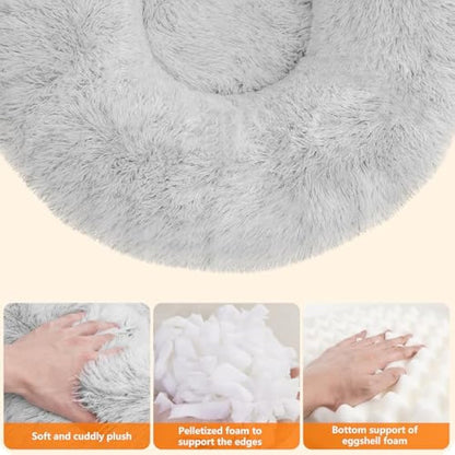 HMTOPE Orthopaedic Dog Bed Round Dog Sofa Cat Bed Doughnut Cuddly Dog Basket Washable 100 cm Diameter Light Grey