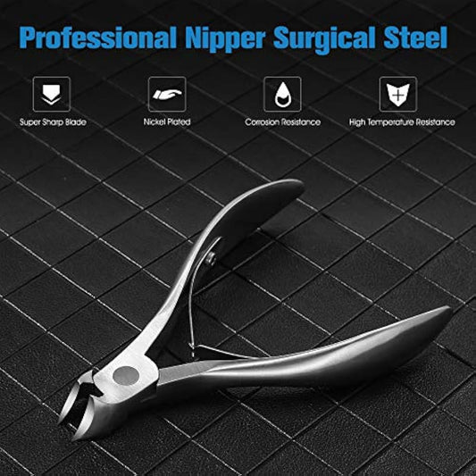 FERYES Toenail Clippers for Thick Nails, Toe Nail Clippers for Ingrown Hard Toe Nail Fingernail - Large Handle Stainless Steel Olecranon Fingernail Clipper, Silver