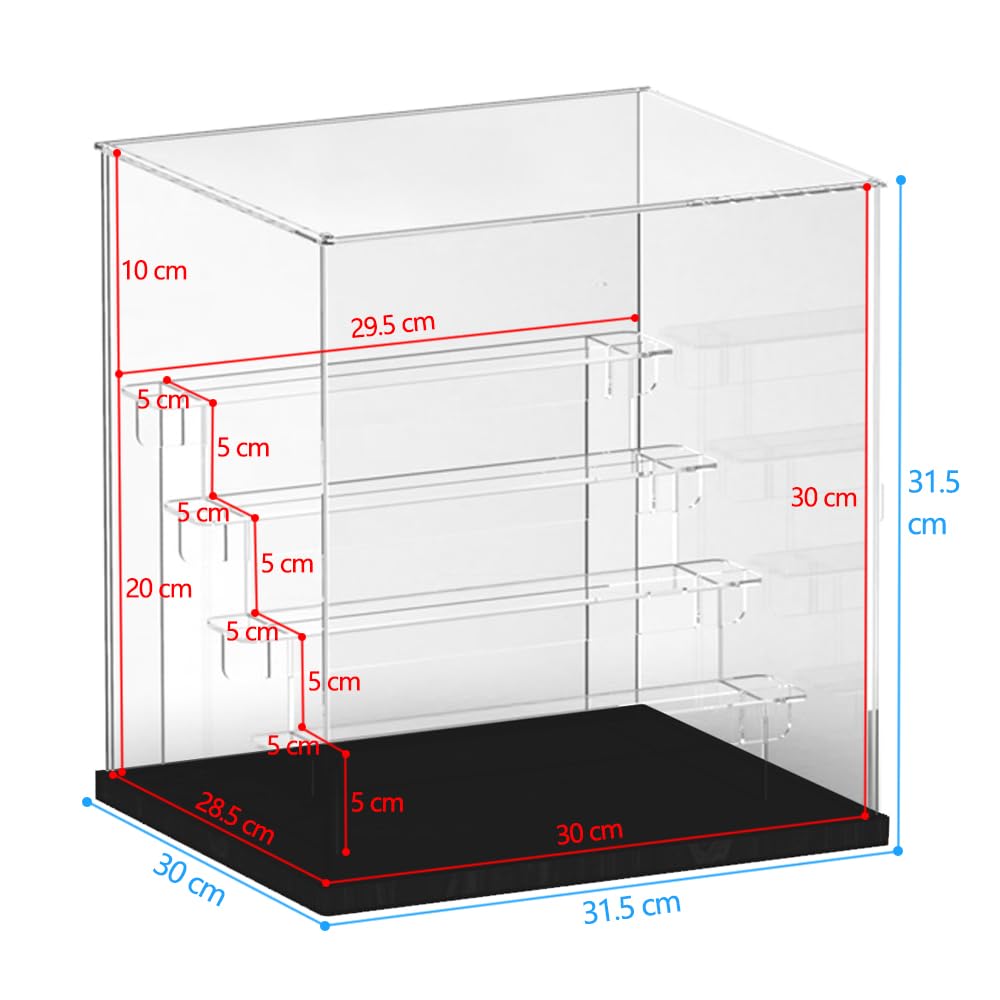 Nynelly 5 Tier Clear Acrylic Display Case for Models, Mini Figures, Pop Mart, Labubu, Sonny Angel, Smiski - Assemble Dustproof Display Box with Door