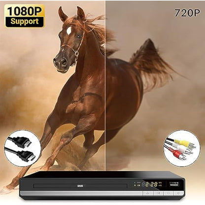 HD DVD Player for TV, Multi Region DVD Player for Smart TV, HDMI/RCA Output Cable Included, 1080P, Breakpoint Memory, Built-in PAL/NTSC, CD Players for Home (Not Support Blu-ray Discs)