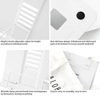 Book Stand, Multifunctional Metal Book Holder for Reading White
