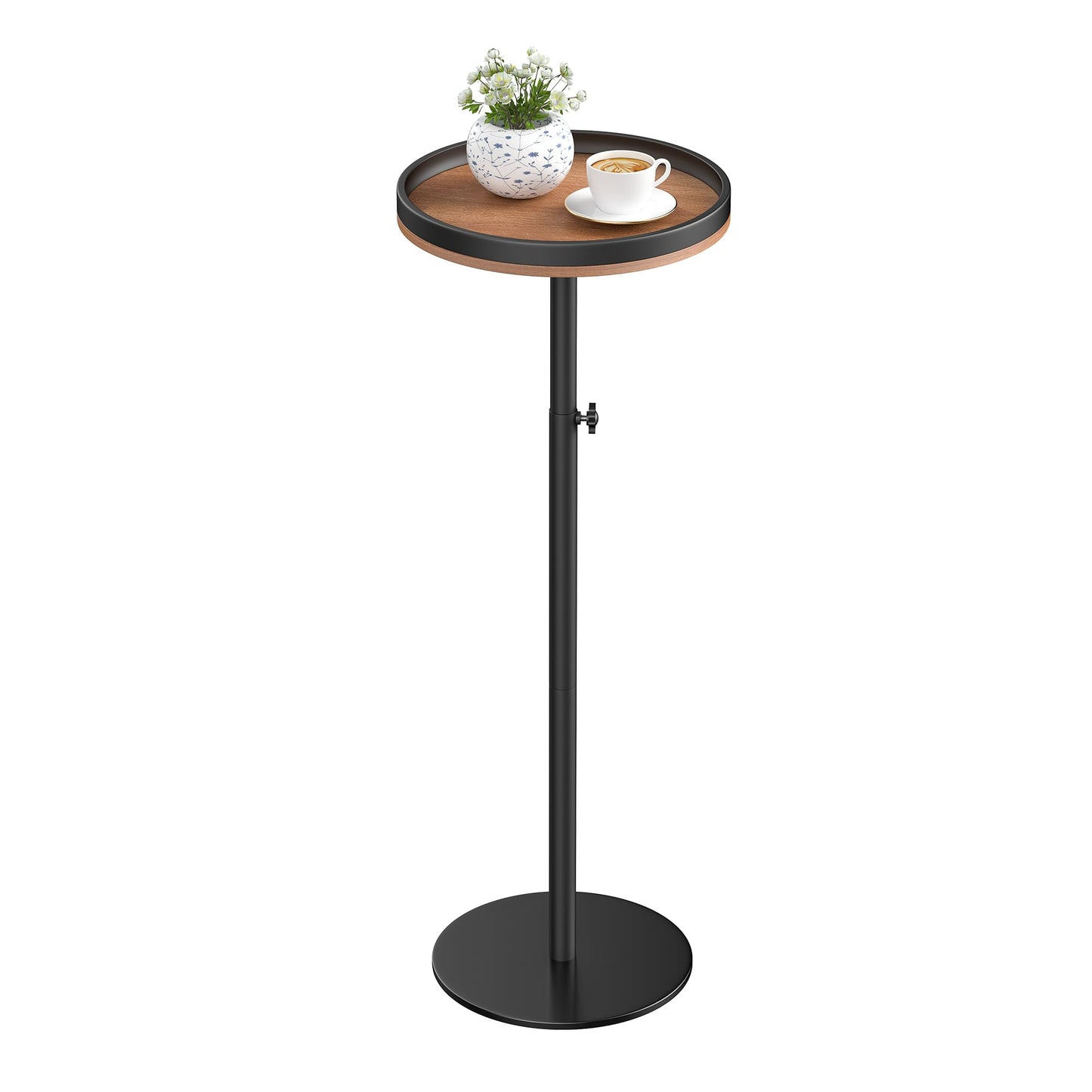 KEENSUNI Small Round Side Table,Drink Table,Martini Table with Marble Pedestal for Small Space, Living Room,Bedroom,Sofa Couch (Walnut)