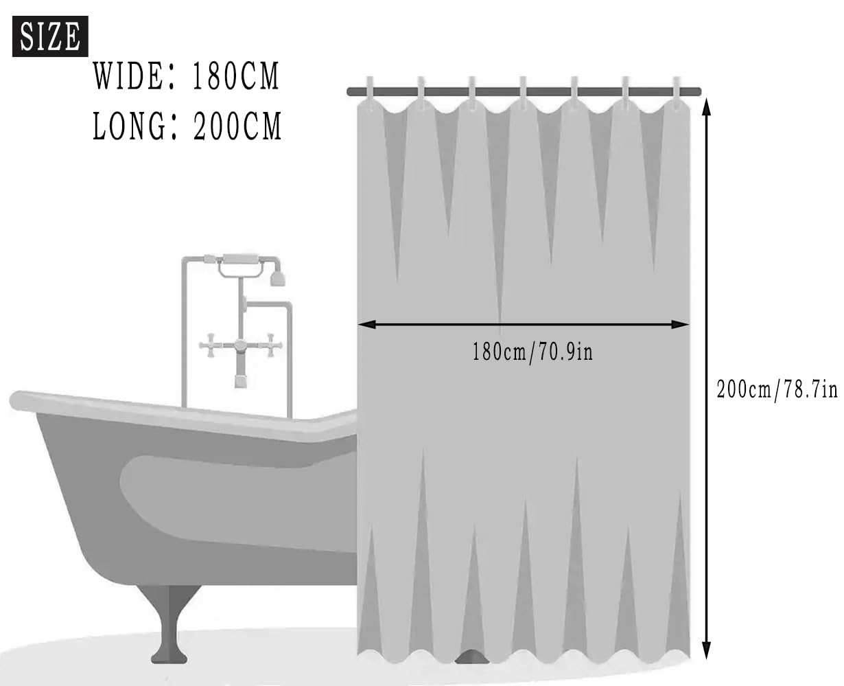 HOMTRYLIC White Shower Curtain W180 x L200cm Plain Fabric Shower Curtain for Bathroom Water Repellent Long Bath Shower Curtain Set with 12 Hooks