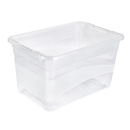 keeeper Cornelia 4 x Storage Boxes with Lid and Sliding Closure, 59.5 x 39.5 x 34 cm, 52 L, Transparent