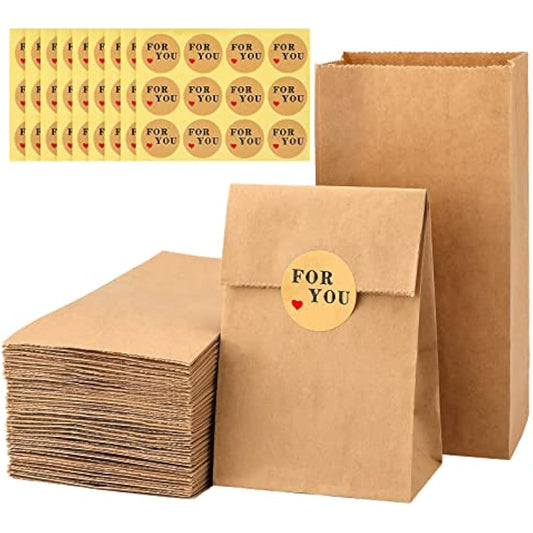 G2PLUS 100 PCs Brown Kraft Candy Paper Bags - 9x6x18 CM - Treat, Birthday, Wedding, Easter, Party