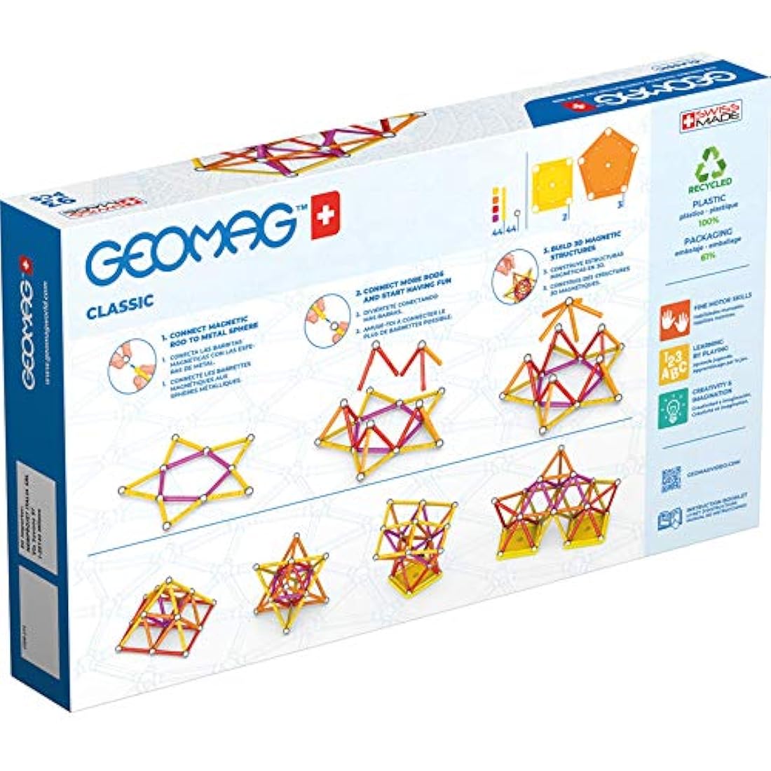 Geomag Classic - 93 Pieces - Magnetic Construction for Children - Green Collection - 100 Percent Recycled Plastic Educational Toys