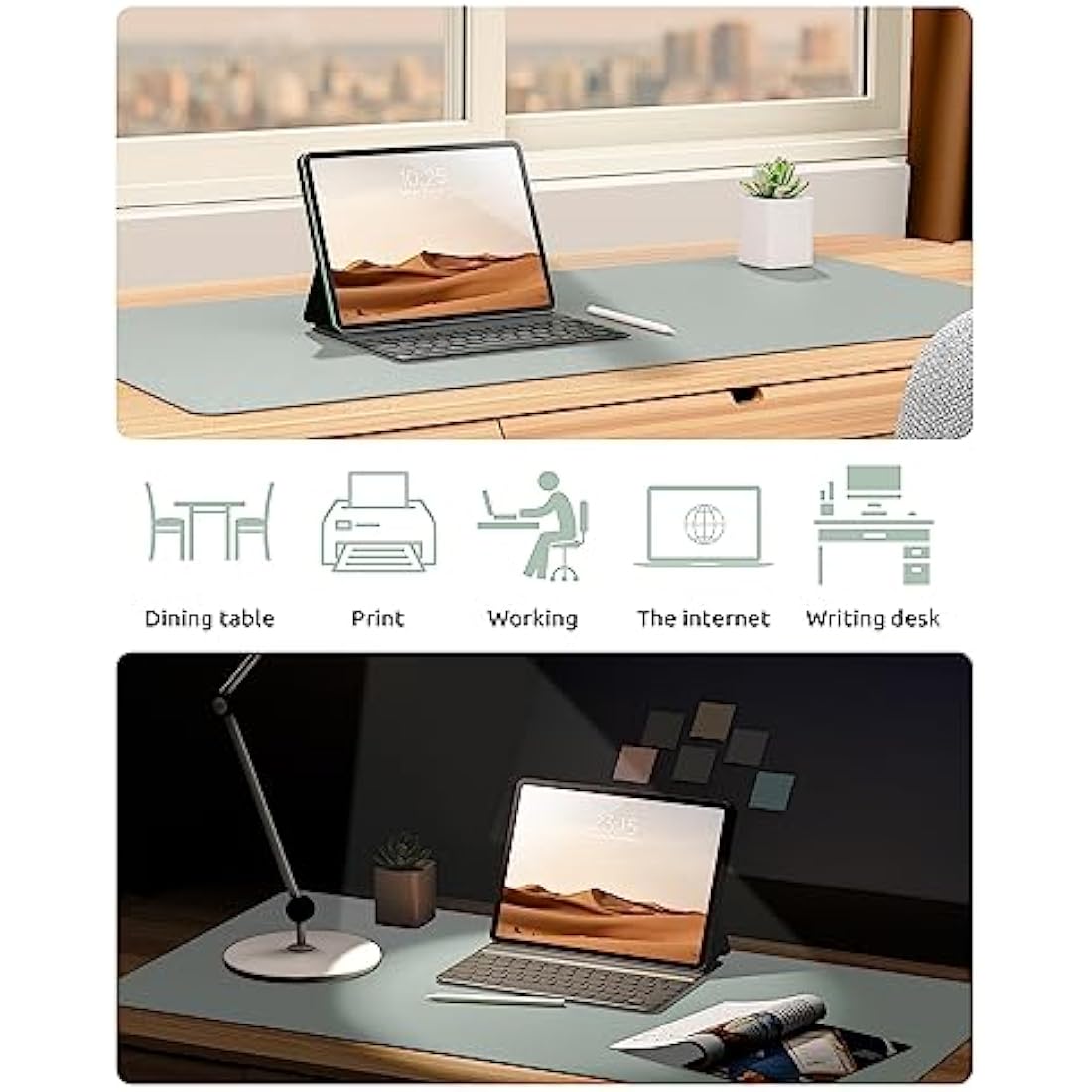 YSAGi Leather Desk Mat, Large Mouse Mat, Non-Slip Desk Pad, Waterproof PU Leather Table Protector Writing Pad for Office and Home (60 x 35 cm, Grayish Green)