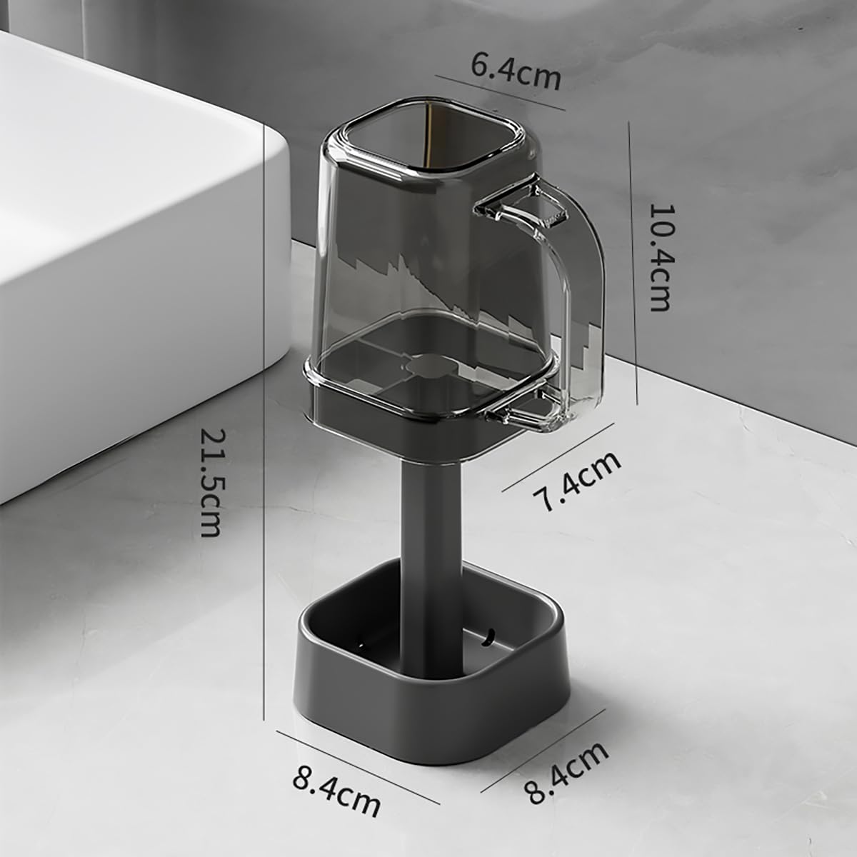 PP Material Bathroom Toothbrush Holder Toothpaste Holder Stand with PS Material Mouthwash Cup Bathroom Accessories Organizer (Black)