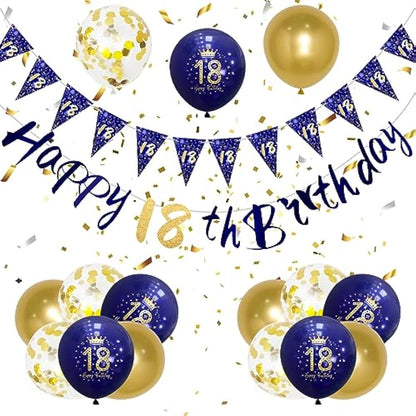 Boys 18th Birthday Decorations Navy Blue Gold 18th Birthday Party Decorations Boys Banner Bunting Kit by Wonsta