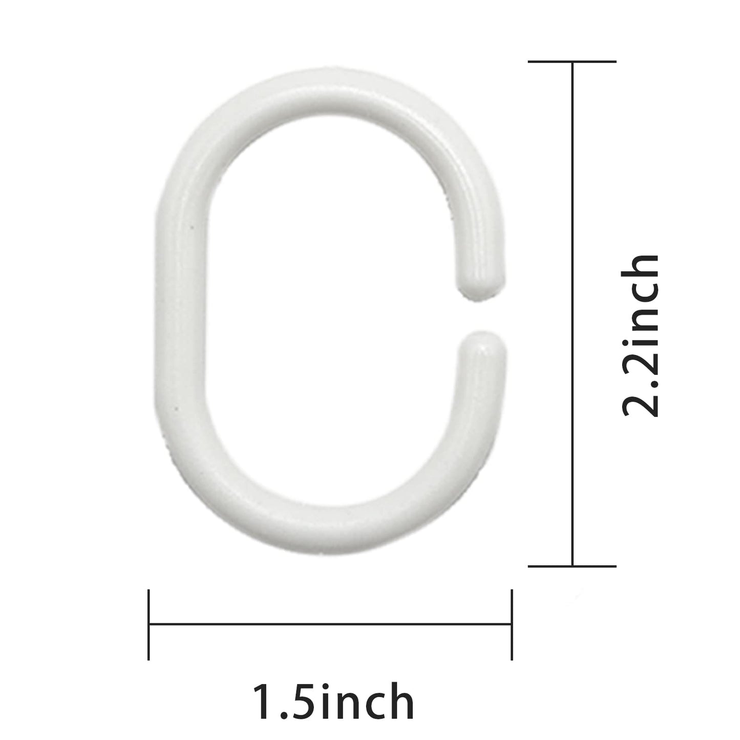 12 Pack Plastic Shower Curtain Rings, C-Shaped Hooks for Bathroom, White