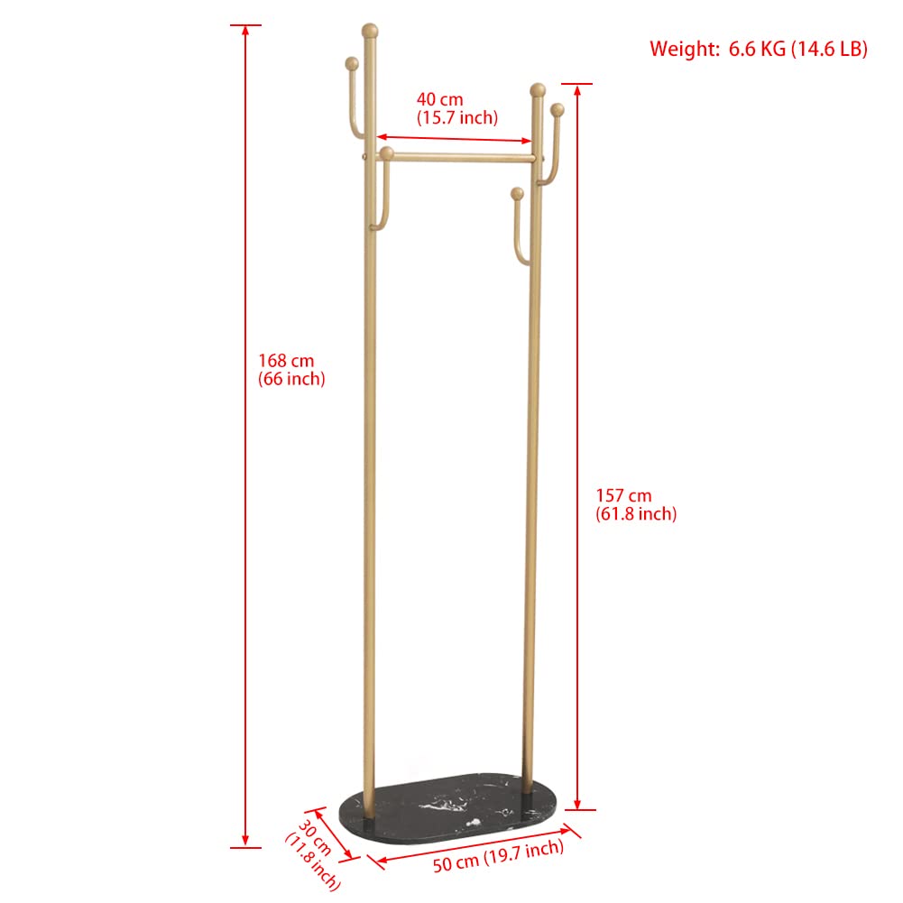 Cre Cra Gold Heavy Duty Metal Clothes Rack with Marble Base - Modern Coat Stand & Freestanding Garment Rack for Boutiques & Bedroom