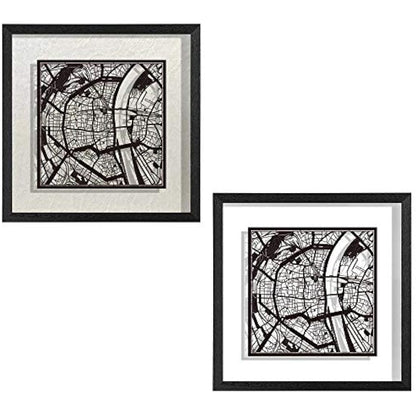 O3 DESIGN STUDIO Cologne Marco de Papel para mapas, Black map, Black frame, 9x9 inches, Gift Boxed, 2 background color, self-changing, Paper Art