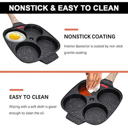 Bobikuke Pancake Pan Non Stick, 4 Hole Egg Frying Pan with Lid Burger Pan Multi Aluminum Fried Egg Pan for Breakfast - Black