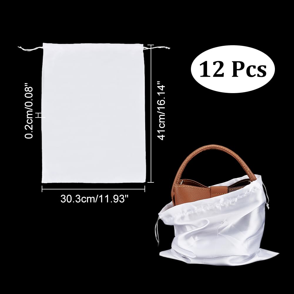NBEADS 12 Pcs Satin Dust Bags, Rectangle Drawstring Bags Small Size Storage Bag White Storage Bag Dust Cover Storage Bag for Packaging Handbags