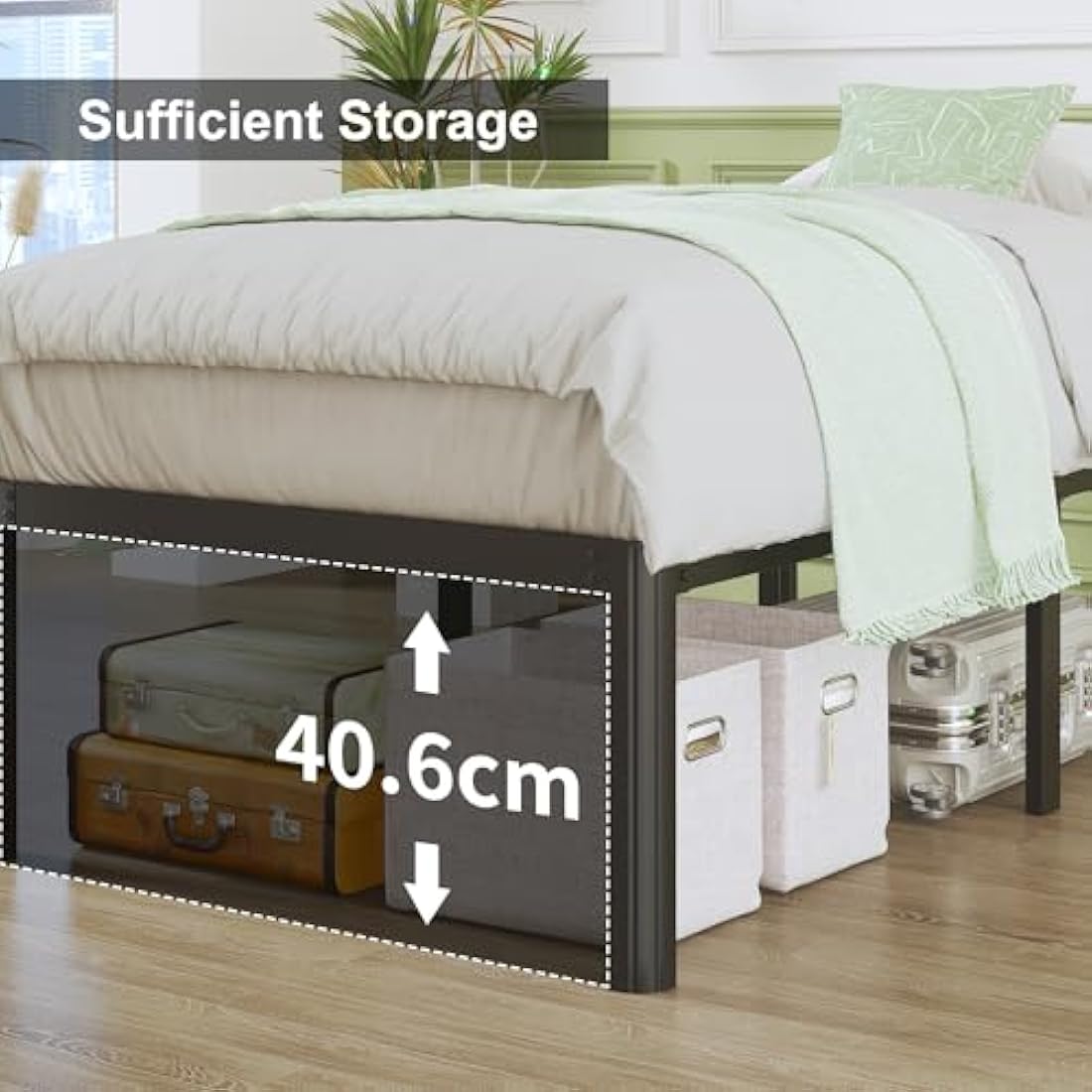 Lutown-Teen High Small Double Bed Frame 4ft with Rounded Corner Legs, Heavy Duty Metal Bed Frame Small Double, Small Double Beds 46 cm High, Noise Free, Easy Assembly