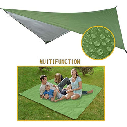 Portable Camping Hammock Set,Single Double Hammock,Mosquito net,rain Shade Tent,high Strength Parachute Fabric Hanging Bed. Suitable for Outdoor,Hiking,Camping, Travel Army Green