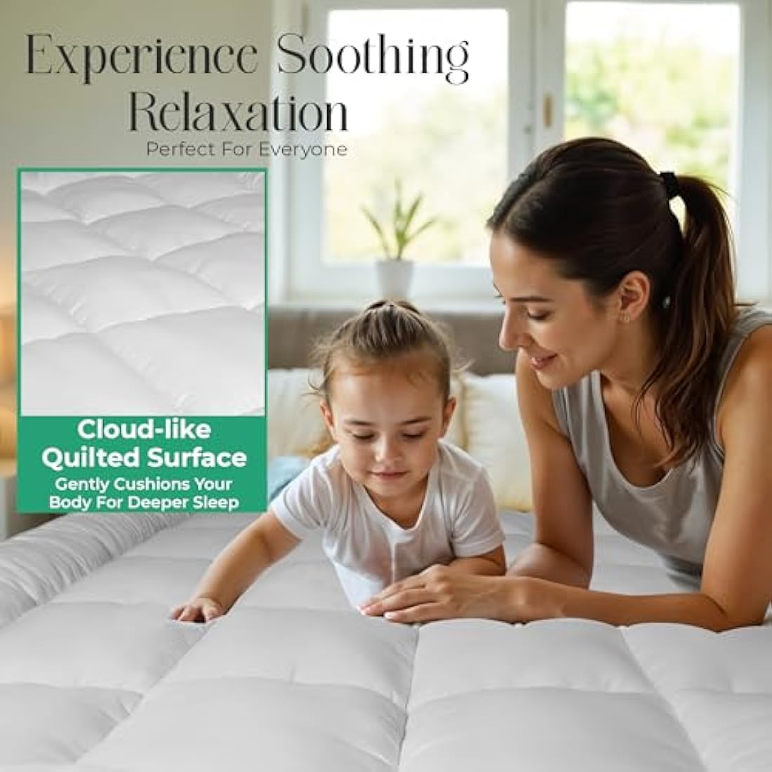 MightySoft Super King Mattress Topper 10cm Thick - Quilted, Extra Deep, Ultra Fluffy and Breathable Microfiber Topper, Securely Fits with Elastic Straps, Enhances Comfort & Supports Restful Sleep