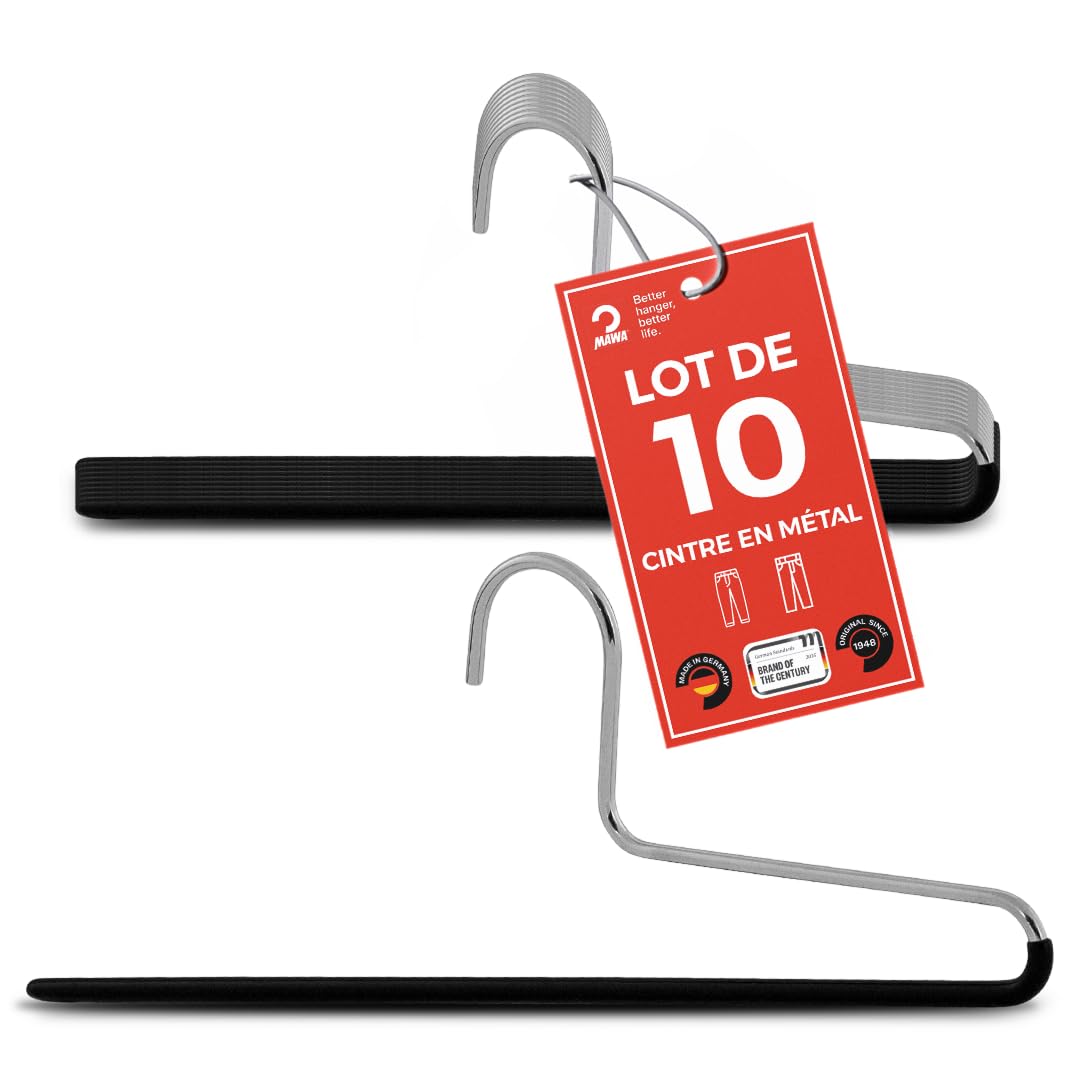 MAWA Hanger for Trousers, KH, Set of 10, Hangers for Clothes, Space Saving and Non-Slip, Perfect for Jeans, Fabric and Suit Pants