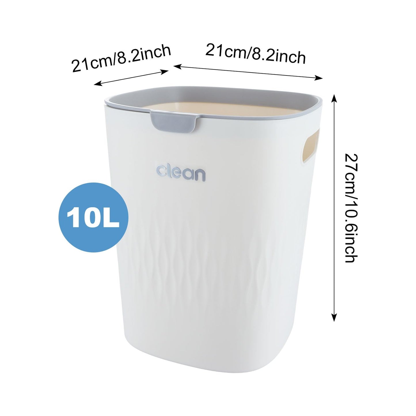 ASelected Trash Bin 10 L Kitchen Trash Can Pressure Rings Design Cream White Square Trash Can For Kitchen,Bathroom Office Living