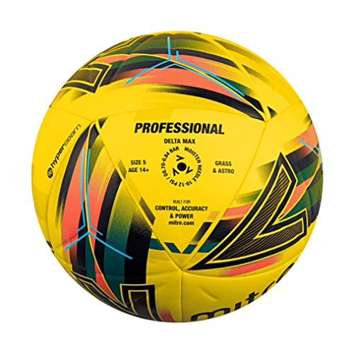 Mitre Delta Football | Highly Durable | Enhanced Accuracy and Consistency, Yellow/Orange/Green/Silver, 5