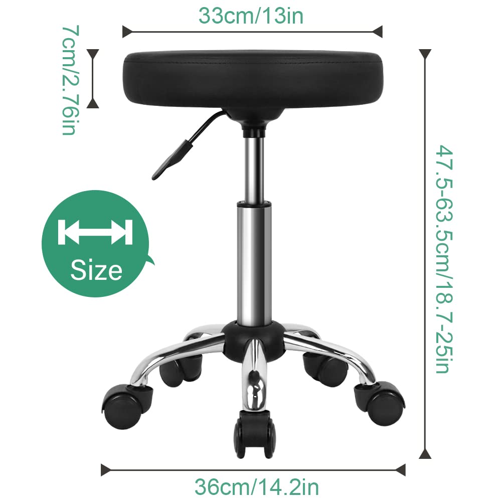 FURWOO Multi-Purpose Rolling Stool with Wheels for Spa - Adjustable Drafting Stool Black