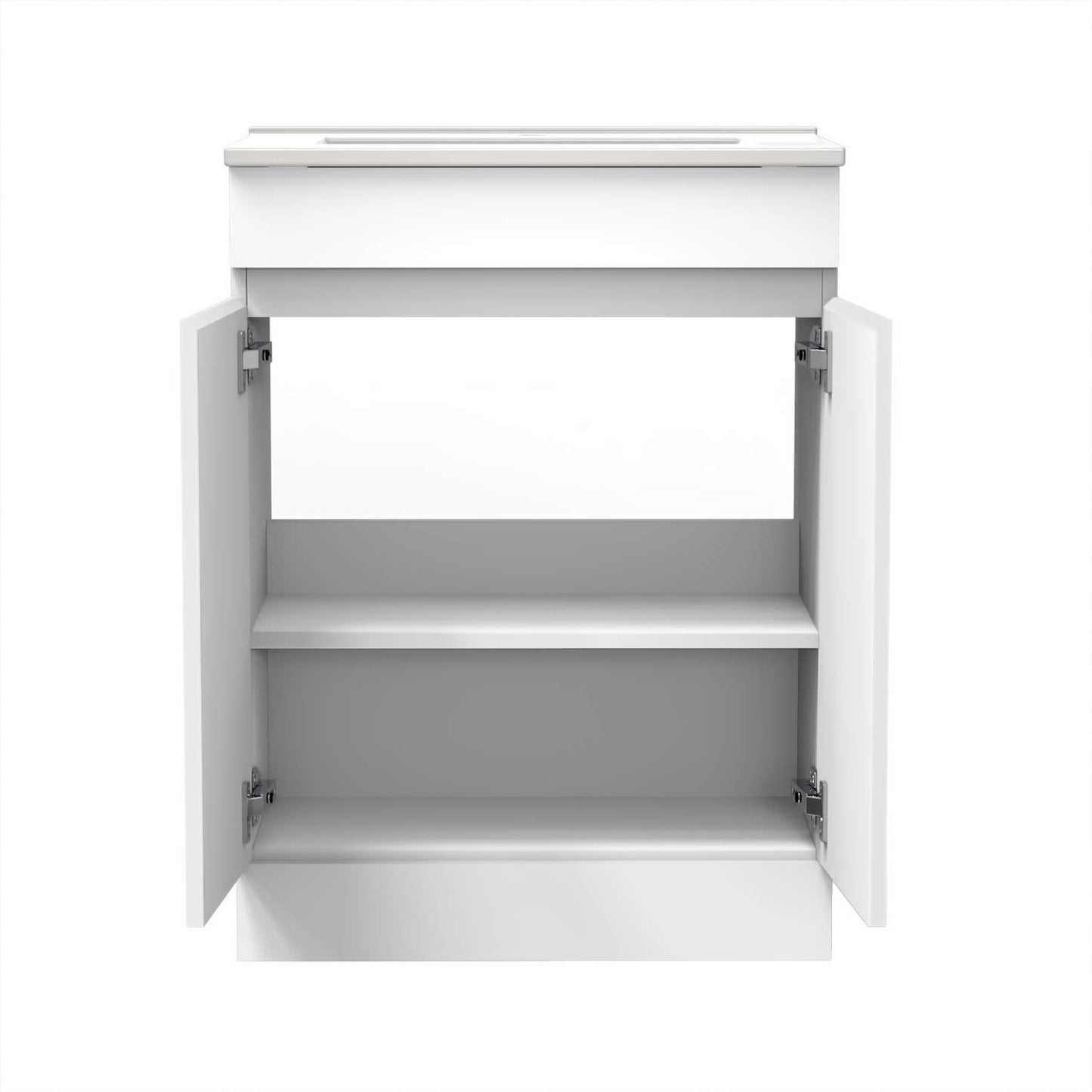 Biubiubath 600mm Bathroom Sink Unit with Basin Matt White 2 Soft Close Doors Freestanding Bathroom Suite with Vanity Unit