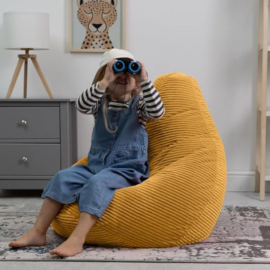 icon Dalton Kids Bean Bag, Ochre Yellow, Cord Kids Bean Bag Chair with Filling Included for Girls and Boys, Childrens Chair, Beanbags for Children, Playroom Décor, Bedroom Accessories