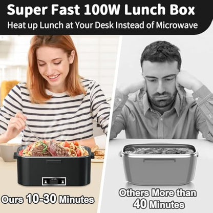 SOOOEC Electric Heated Lunch Box 100W - 3-in-1 1.8L Super Fast Portable Lunch Boxes Food Heater for Adults,12V/24V/110-220V Heating Lunch Box for Car Truck Office Home (Orange&Black)
