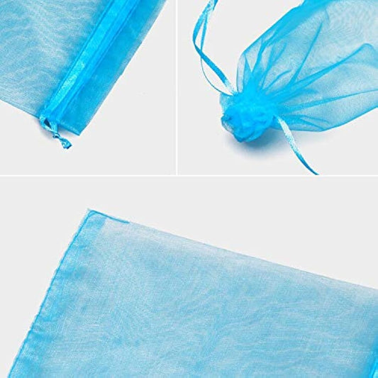 G2PLUS Lake Blue Organza Gift Bags: 13x18 CM Clear Mesh Pouches, 100 PCS Organza Jewellery Bags, Large Favour Pouches for Wedding, Birthday Party Supplies