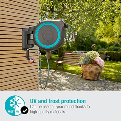 Gardena Wall-Mounted Hose Box Rollup XL (Turquoise) 35 m: Versatile Watering System for Large Gardens, Swivel Hose Box, Including 35 m Gardena Hose and mounting kit (18630-20)