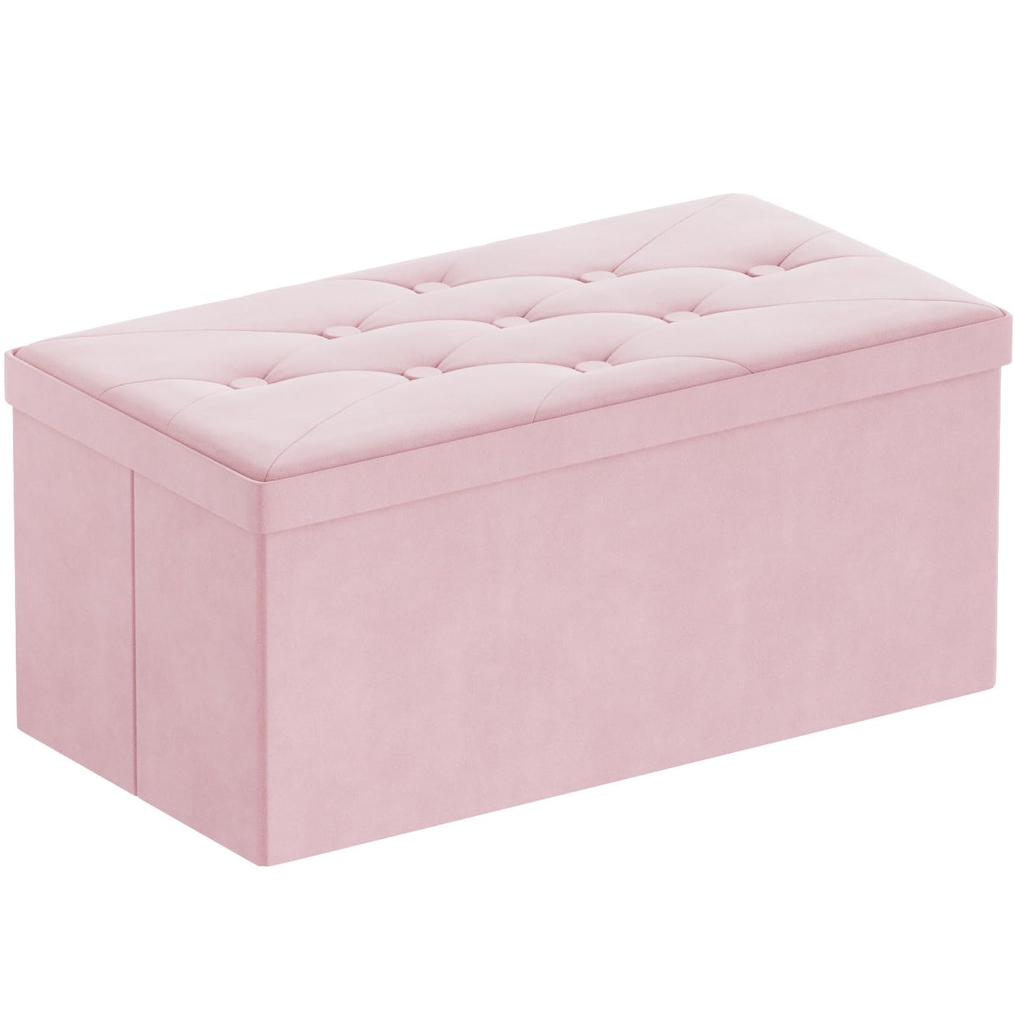BRIAN & DANY Ottoman Storage Box Velvet Foldable Storage Ottoman Bench with Lid for Living Room, 80 x 40 x 40 cm, Pink