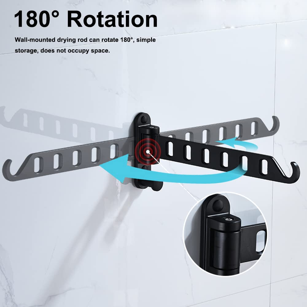 Lxoraziy Wall Mounted Clothes Hanger, Foldable Wall Clothes Airer, 180° Swivel Hanger, Wall Hook with Screw, for Laundry, Bathroom, Utility Room